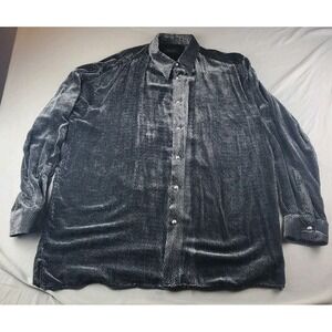Vtg Genelli Shirt Mens XLT black Pearl Buttons Two Tone Velvet Waffle Button Up